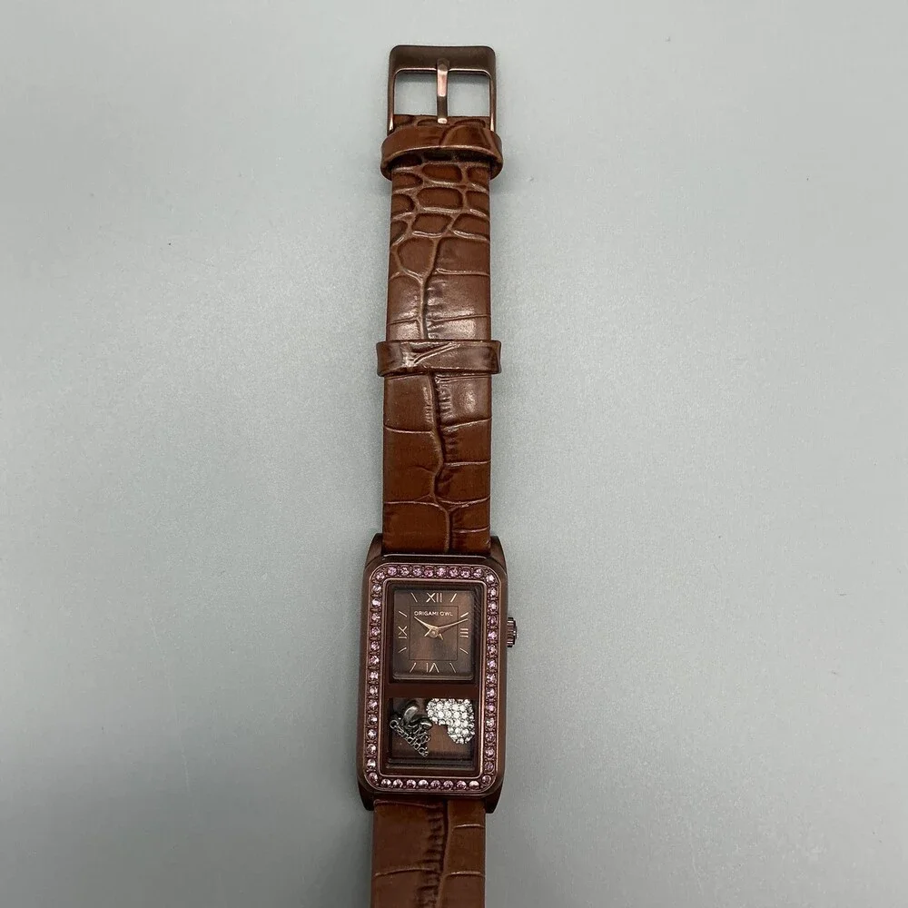 Origami Owl Womens Watch 24mm Chocolate Living Story Teller Crystals New Battery - Picture 12 of 15